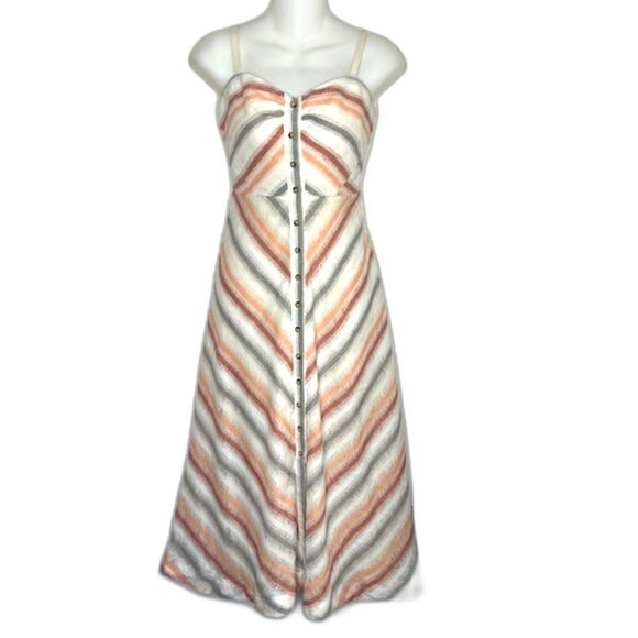 FREE PEOPLE STRIKING STRIPED IVORY MULTI-STRIPE MIDI DRESS SIZE XS - Picture 2 of 16